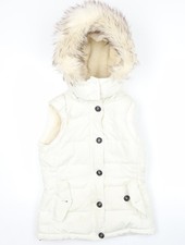 Jack Wills Womens Ivory Hooded Puffer Gilet Size 8 Winter Waistcoat