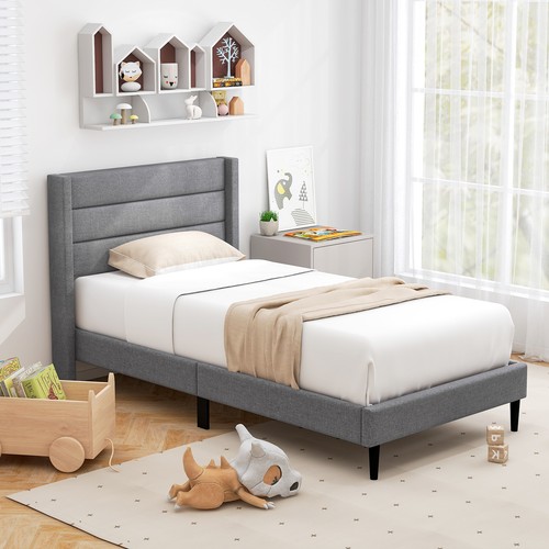 Linen upholstered single bed - linen,