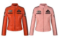 SIZMA Ladies Leather Jacket Classic Retro Motorcycle Racer Style Vintage Jacket