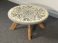 Round 80cm Vintage Weathered Distressed Rustic Black White Print Coffee Table