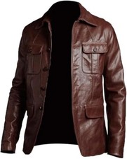 Leather Jacket Men Vintage Four Pocket Genuine Leather Jacket Shirt Collar