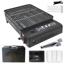 Portable Gas Bbq Camping Grill Set, Dish, Net, 220g Tank Adapter Hose RRP £50