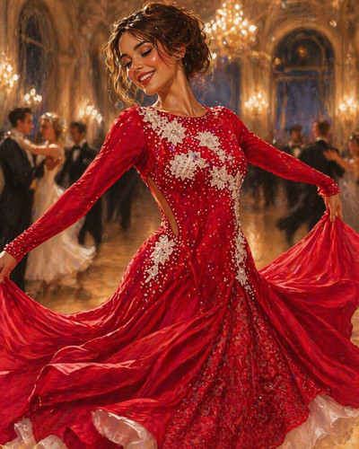 Red sequin lace ballroom dance - red,