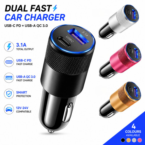 Fast car charger - car, +