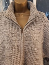 Ladies Zip Cardigan Beige Marl Funnel Neck  Short Sleeve Pockets Size XL - NEW