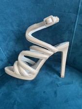 Zara Basic Leather Strappy Sandal With Ankle Strap In nude