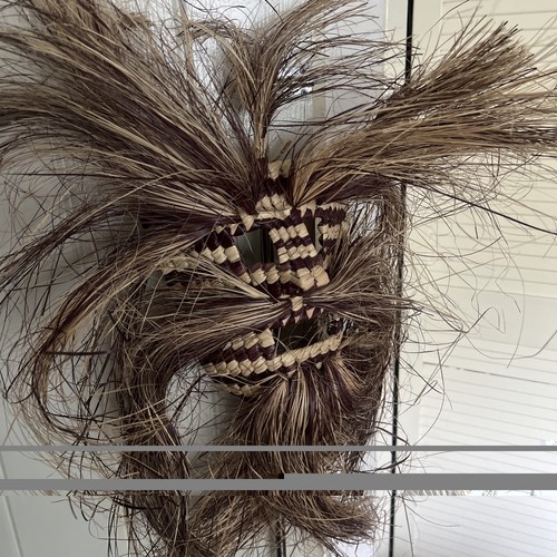 Tribal mask woven straw wall - woven,