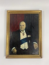20th Century Oil On Board Portrait Painting of Sir Winston Churchill Signed