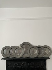 Antique 18th Century Matching Pewter Plates X 6 Plus Earlier Charger X 1