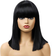Straight Black Wig with Bangs