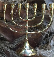 Classic shape brass copper 8" vintage Menorah Judaica candle holder from Israel