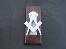 METAL MASONIC DOOR KNOCKER / MEETING GAVEL ON WOODEN BASE