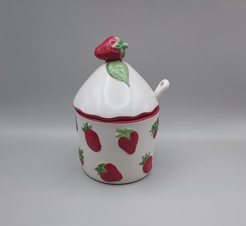 Ceramic strawberry jam pot - strawberry,