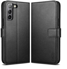 2X Samsung Galaxy S22 Case, Leather Shockproof Phone Cover, Black