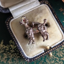 Vintage Silver Poodle Charm Pendant Dog Red Eyes