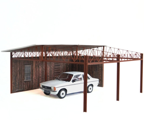 Wooden retro car shelter - shelter, 1:18