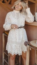 H&M TREND Ivory Cream Eyelet Broderie Anglaise Mini Tunic Dress size XS 6 8 10