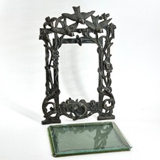 Antique Art Nouveau Metal Photo Picture Frame Birds, Fish, Floral