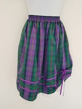Vintage Skirt Green Purple Check Tartan Retro Party Stretch Elastic 80s Rara 6 8