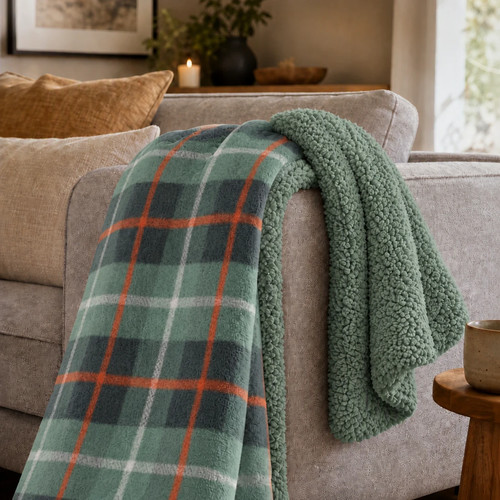Fleece throw green tartan - throw,