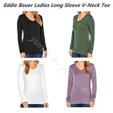 EDDIE BAUER WOMEN'S LONG SLEEVE V-NECK TEE SELECT COLORS & SIZES NEW