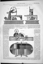 Old Print 1870 Band Saw Machine Cutting Metal Worssam Beating Engine Cone 19th