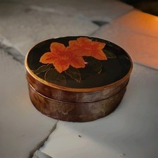 Vintage Hand Painted Flowers Bakelite Oval Trinket Box Pill Box Art Deco