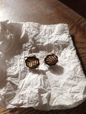 Vintage Japanese screw on earrings with character symbols - Amita? Damascene?