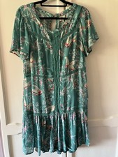 Ladies Green Floral Birds  EAST Dress And Lining Size 10 Excellent Condition
