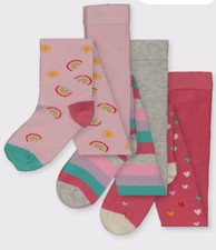 Sainsburys TU Girls Rainbow Hearts Pink Tights Size 5-6 Years New