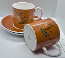 Original Susie Cooper Snowdrop Design Terracotta Coffee Cans with Saucers x 2