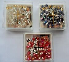 Catholic Rosary beads, Acrylic Rosary with AB finish Clear, blue, red.  Boxed