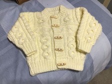 Hand Knitted Baby Boys Aran Cardigan 9-12 Months Wooden Toggle Buttons