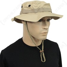 US Khaki Rip Stop Boonie Hat - American Sun Peak Bucket Bush Cap Field All Sizes