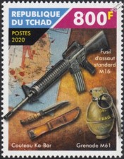 VIETNAM WAR M61 Grenade/M16 Assault Rifle/USMC Ka-Bar Knife Stamp (2020 Chad)