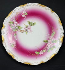 Limoges T&V Hand Painted Porcelain Cerise Gold Cabinet Plate Antique 1892-1907