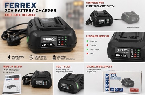 Black ferrex 20v - 4.0a, battery