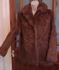 VTG 80s Does 40s Real Rabbit Coney Fur Jacket Coat Size 12 Pockets Boho Retro