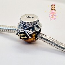 ?Honey Bee Charm Bead Pot Jar Bumblebee Insect Genuine S925 Sterling Silver ?
