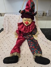 VINTAGE STRING PUPPET CLOWN ON SWING HANGING PORCELAIN FACE