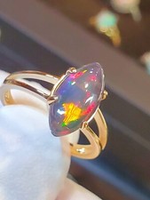3.40 Ct Black Opal Art Deco Prong Ring 14k Solid Yellow Gold