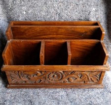 Vintage Large Wooden Letter Rack Desktop Stationery Paper Holder 