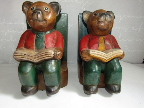 Vintage pair wooden teddy - wooden,