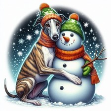 Greyhound and snowman humorous