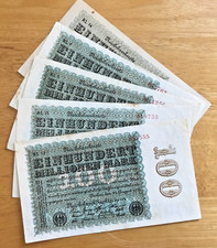 GERMANY 100,000,000 MARK BANKNOTES (x5)  1923 ISSUE - VF Condition