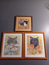 Pair (2) Of Lesley Holmes Framed Prints. Plus Unkown Framed Cat Print.