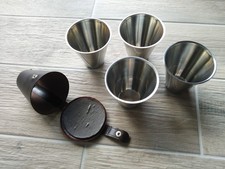 Set of 4 Stainless Steel Stirrup Cups/Beakers with Leather Case - Vintage