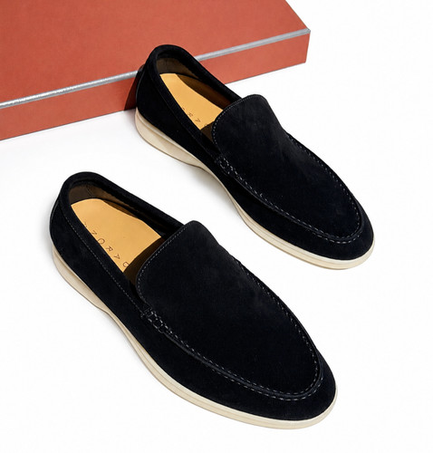 Men black suede loafers - suede,