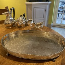 Vintage EPNS Tea & Coffee Pot Set On Oval Tray - Fantastic Condition