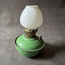 ANTIQUE GREEN ENAMEL C.W.B PIXIE KEROSENE KERO OIL LANTERN w/ MILK GLASS SHADE